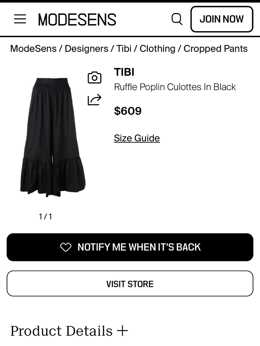 TIBI Ruffle Poplin Culottes In Black - Picture 5 of 11